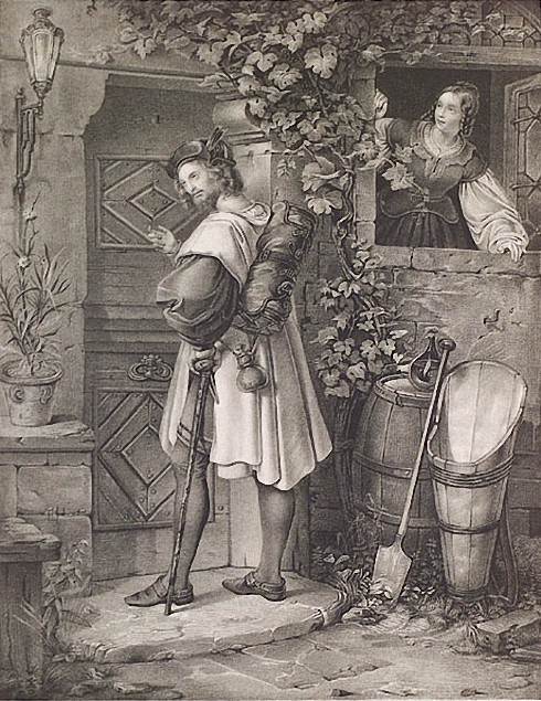 Unknown Artist - Courting, German Lithograph, c.1850